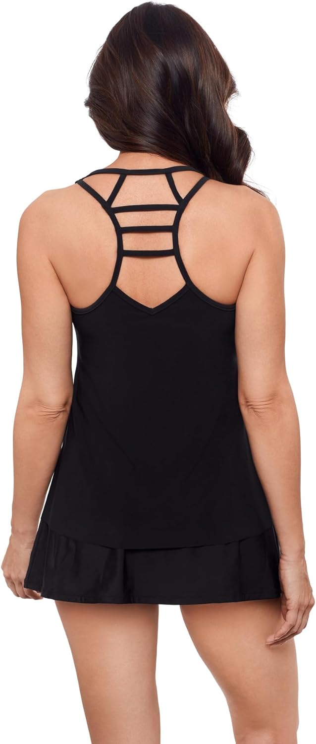 Aqua Green Women's V-Neck Full Coverage Ladder Trim Detail Racerback Tankini Swim Top