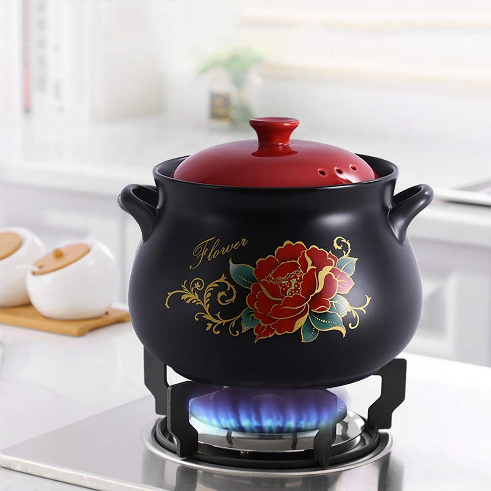 Casseruola Profonda in Ceramica con Coperchio, pentola di Terracotta, pentola di Terracotta, pentola per zuppa, Calda per Cottura lenta, 6,3 Litri, Colore: Nero