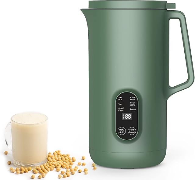 Vegan Soup Soy Milk Maker Kitchen Aid Food Blender for Make Plant Nut Oat Almond Rice Cereal Congee Porridge Smoothie Juice Home 350ml Stainless Steel Soya Milk Maker Machine with Auto Clean Function