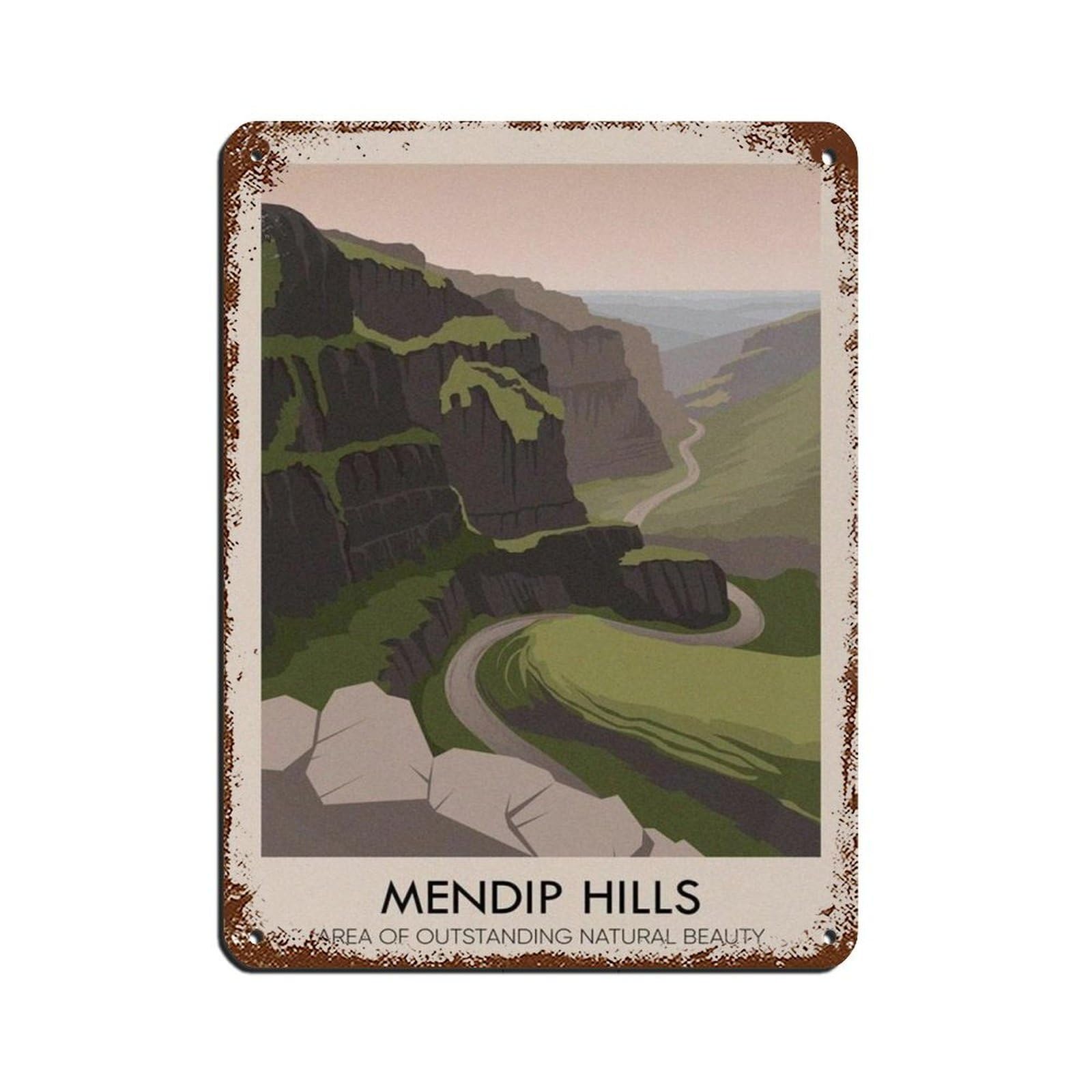 Lxwnze 30L X 40W Cm Mendip Hills Aonb Poster, Somerset Tin Sign Vintage Metal Pub Club Cafe Bar Home Wall Art Decoration Poster Retro 12X16inch(30X40cm)