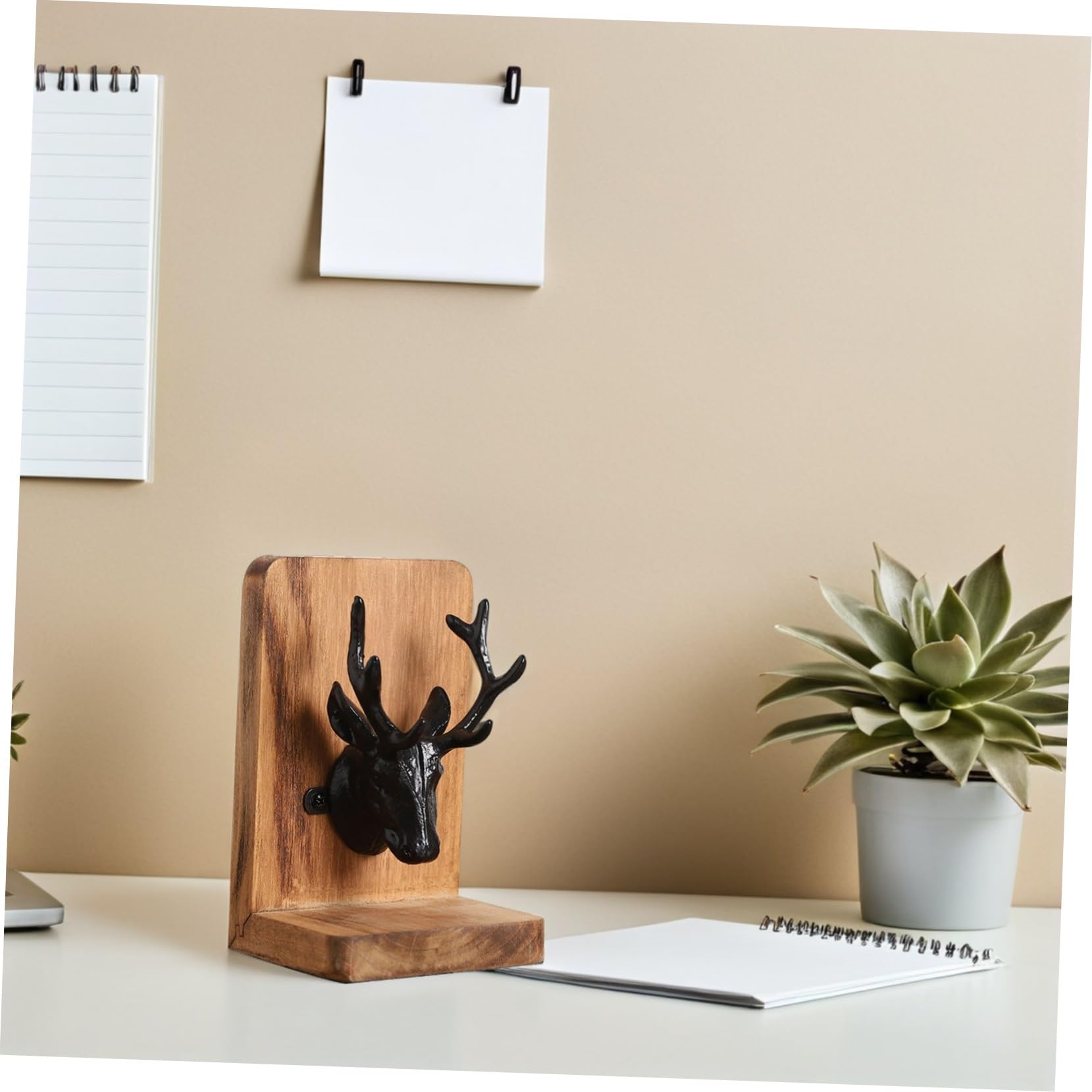 Fermalibri in Legno con Testa di Cervo Stile Scandinavo Supporto Stabile Antiscivolo per Mensole e Scrivania Organizer Decorativo per Libri e Documenti Elegante Accessorio per