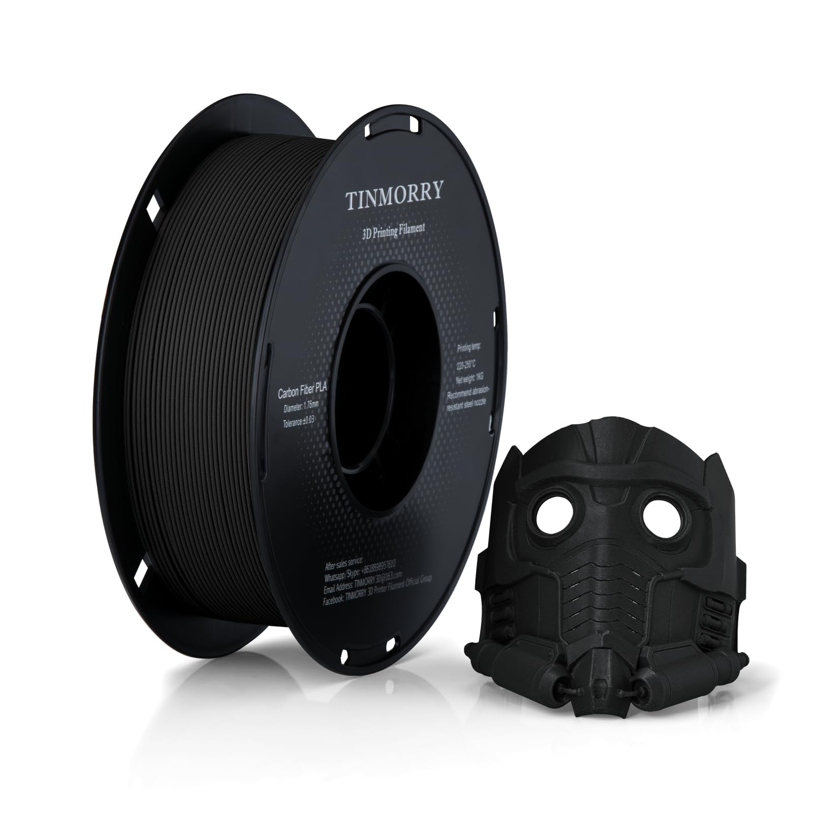 Carbon Fiber PLA Filament 1.75mm, TINMORRY PLA-CF 3D Printing Filament, Highly Compatible with Bambu FDM 3D Printer, 1 KG 1 Spool, Black
