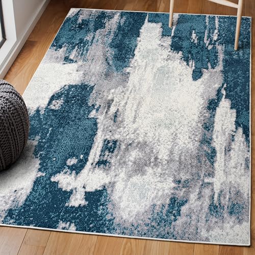 Image of JONATHAN Y Zoe Abstract Marble Navy /White Indoor Area Rug 8x10, Contemporary,Bohemian,Coastal,Casual, Easy-Cleaning for Living Room,Bedroom,Kitchen,Pet Friendly,Non-Shedding (SEU302A-8)