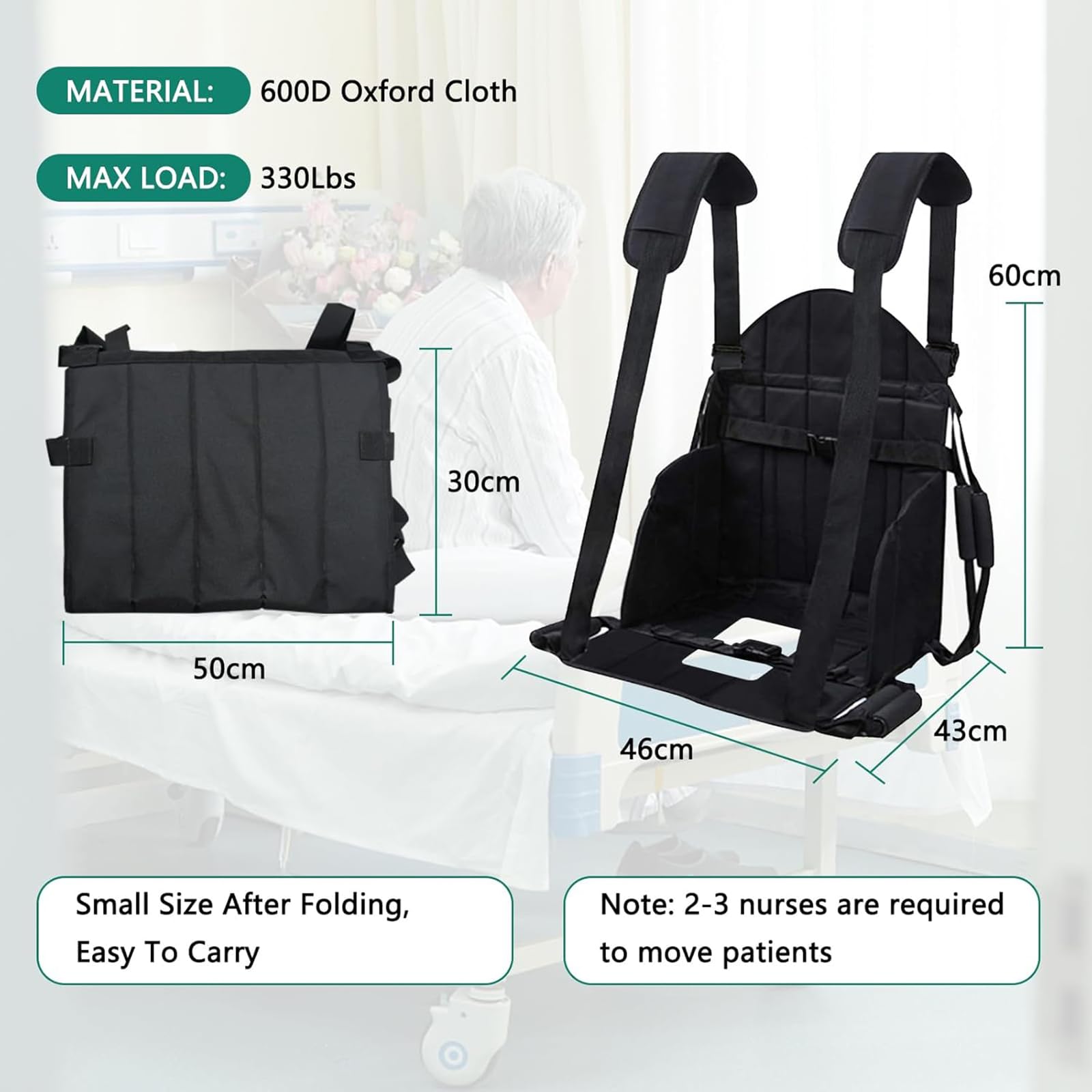 Cinturón de elevación para silla de ruedas, tela Oxford impermeable, elevador plegable para ancianos, diseño de doble mango, soporta hasta 150 kg, ideal para pacientes con movilidad limitada