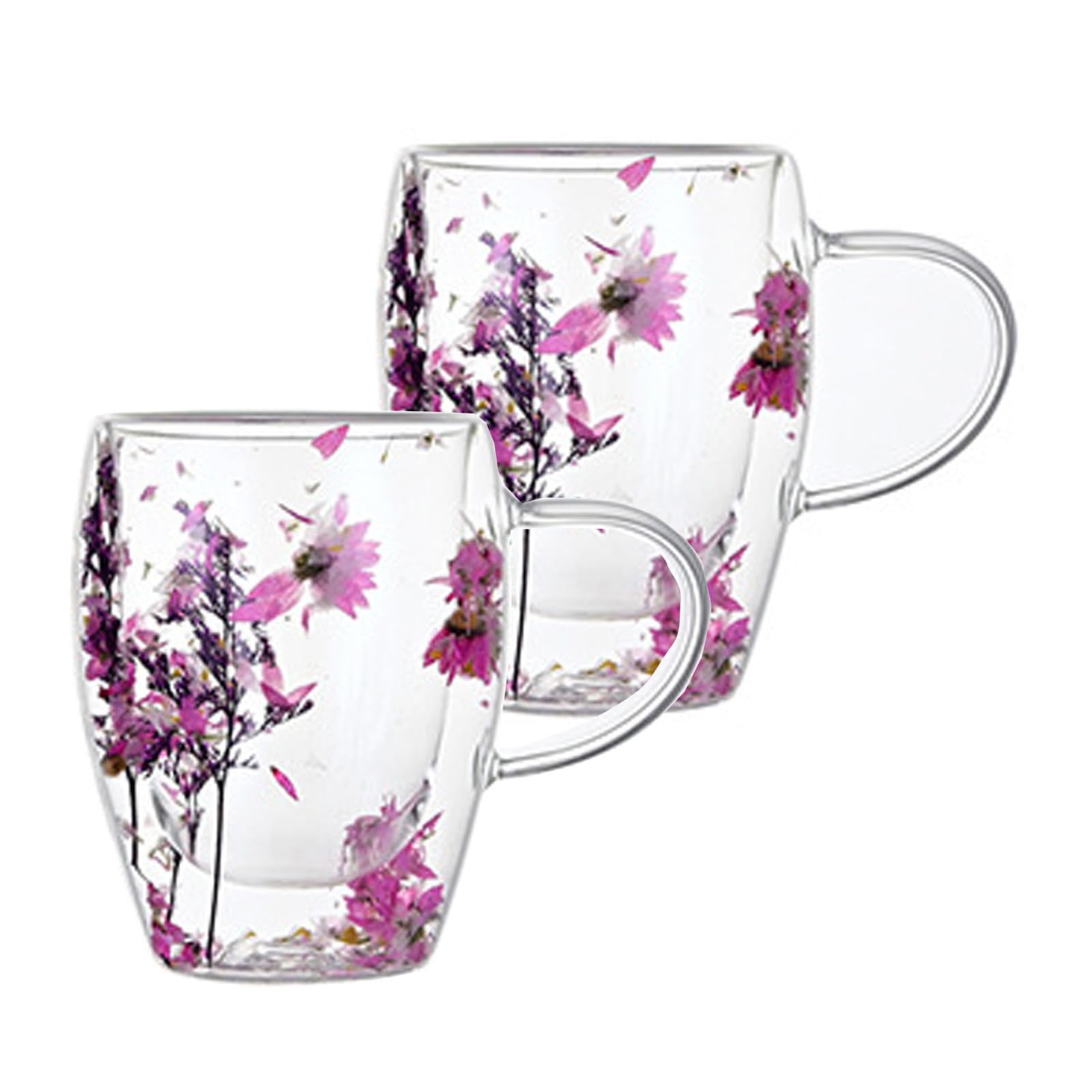 xixi-home Double Glasses Coffee Cups with Handles Tea Cups,Cappuccino Latte Macchiato Glasses Cups, Heat Resistant,for Hot Drinks Tea Milk Juice Ice Cream, 2 Pieces of 350ml (Purple2)