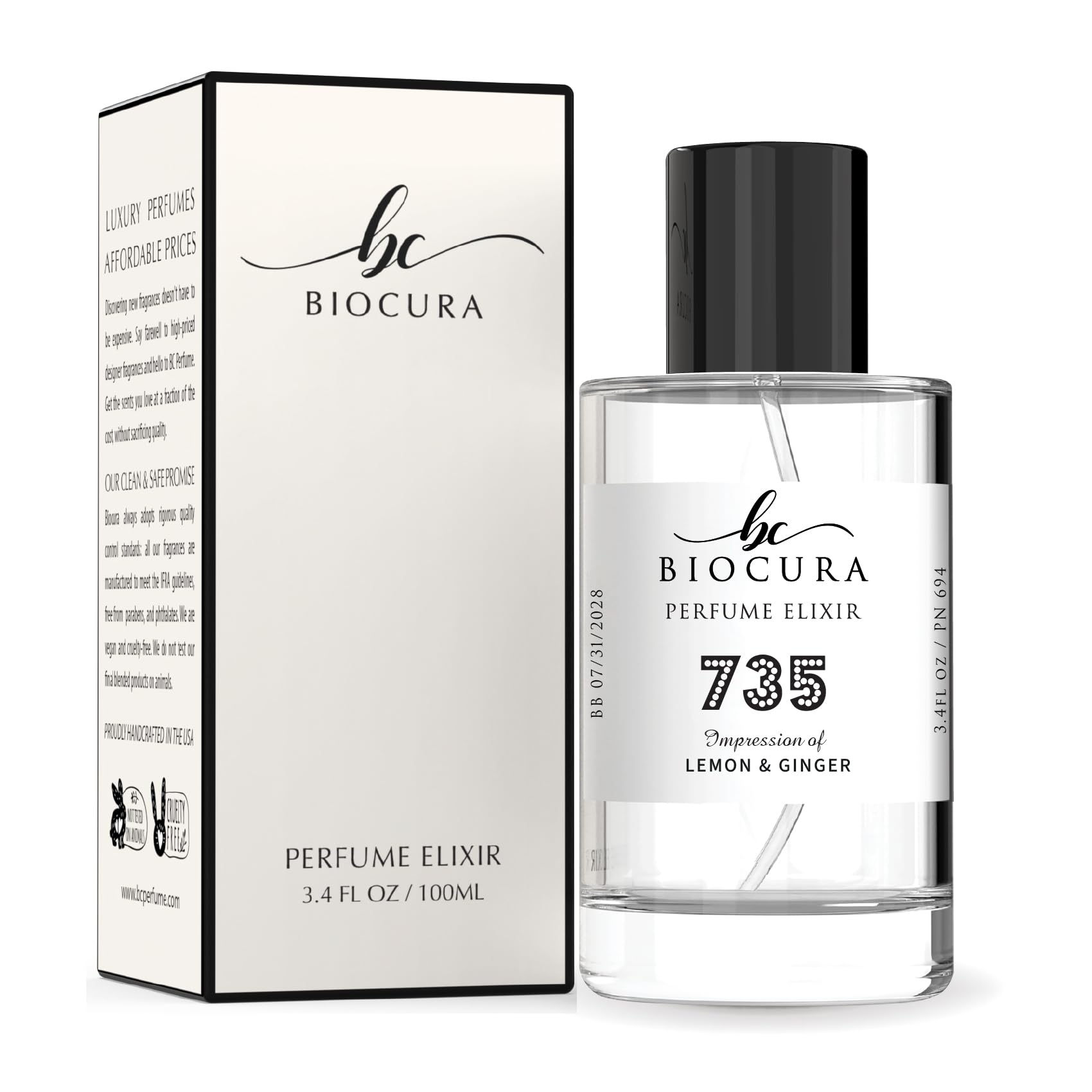 BC Perfume 735 Inspired by ACQUA COLONIA Lemon & Ginger For Women & Men Replica Fragrance Dupes Eau de Parfum Spray Bottle 3.4 Fl Oz/100ml-X1