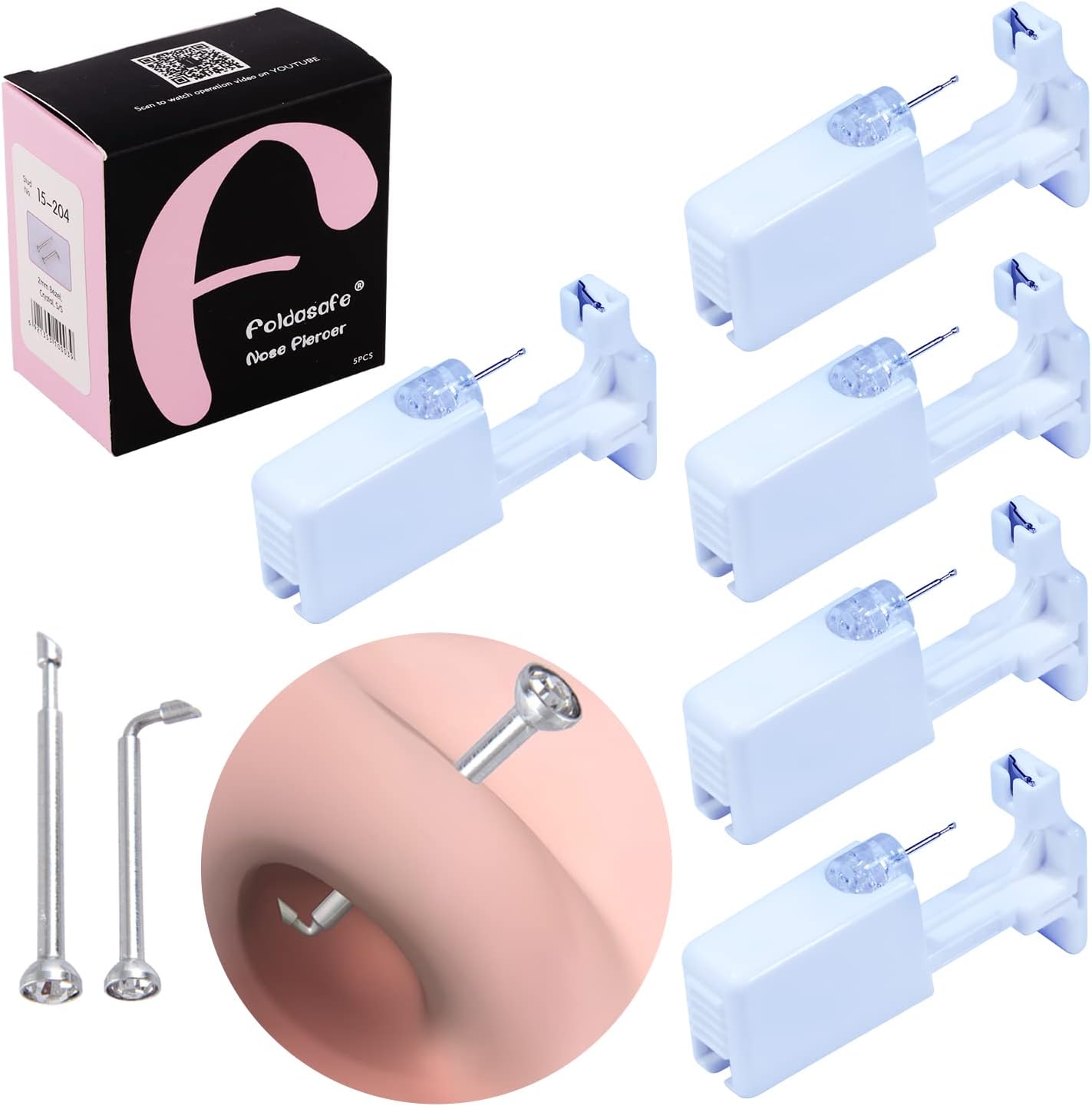Firstomato 5 Pack Disposable Nose Piercing Gun Kit - Self Piercing Nose Rings & Studs