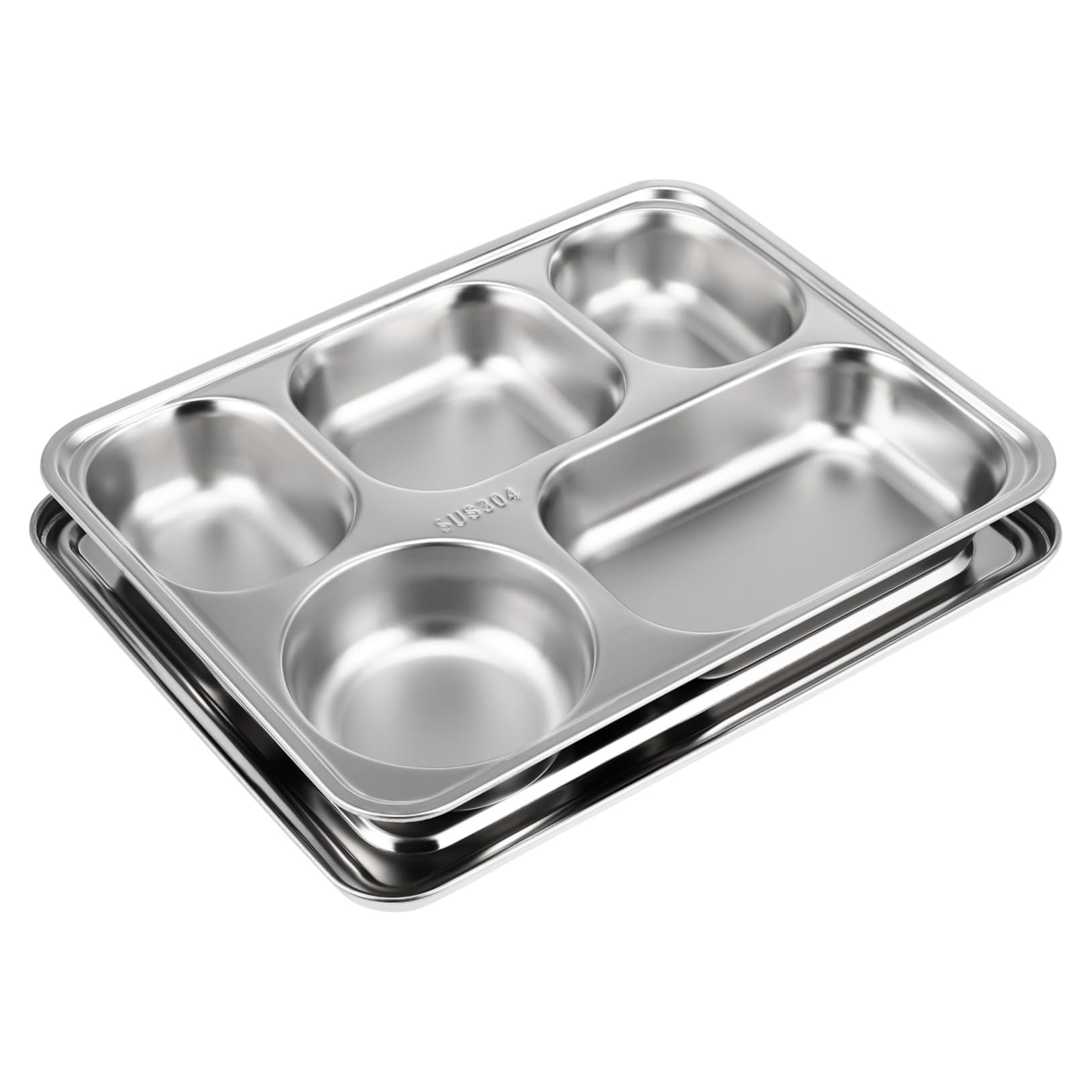 Plateau-Repas Compartimenté en Acier Inoxydable, Assiette Double sous-Grille pour Garçon et Filles, Repas en Cantine