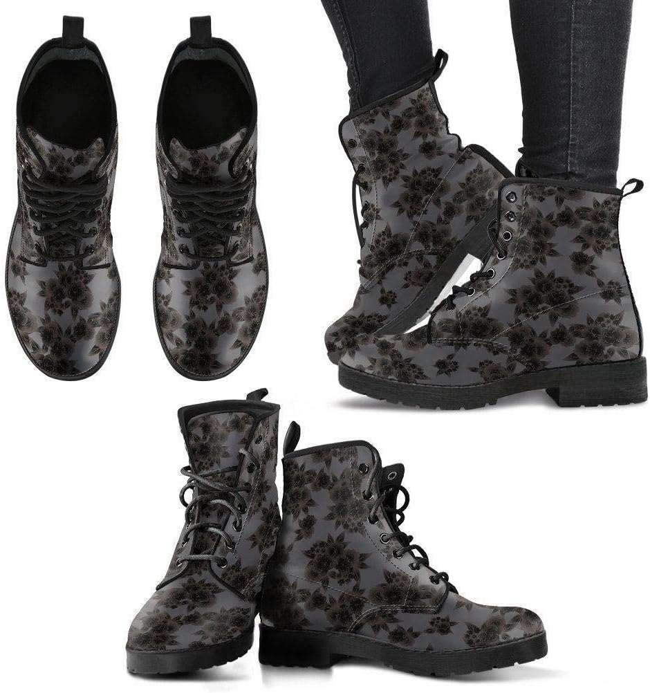 Black And Grey Flowers Pattern Handcrafted Boots