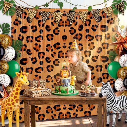 Image of WovWeave 2 Pack Cheetah Print Foil Fringe Curtains Birthday Decorations 3.3 x 6.6 ft Leopard Tinsel Backdrop for Birthday Jungle Safari Bachelorette Party Photo Booth Decorations