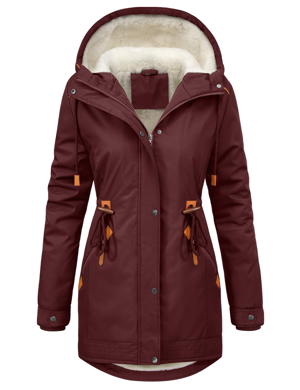 CMTOP Winterjacke Damen Warm Fleece Gefüttert Mittellang Wintermantel Parka