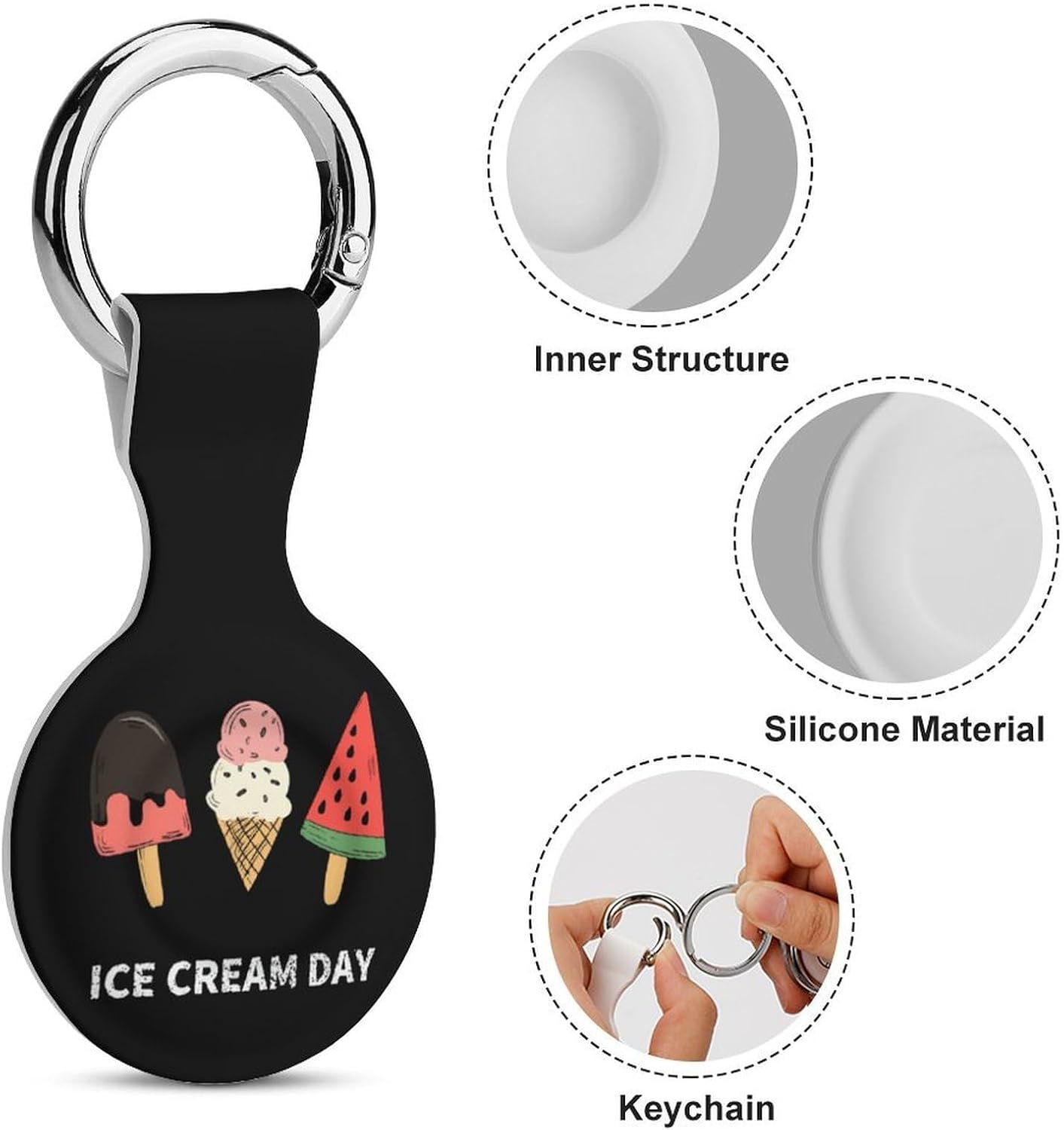 Icecream Day Funny Cover Compatible with AirTag | Protective Case GPS Tracker Holder for Wallet Luggage Pets
