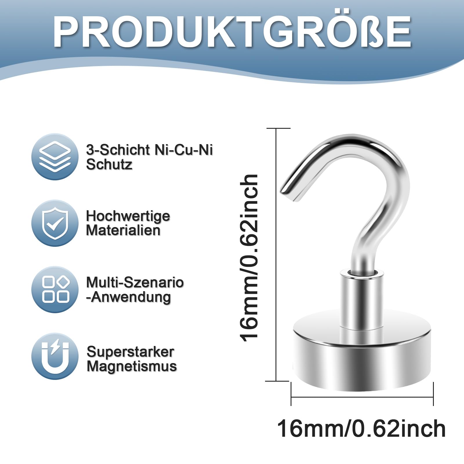 35 Stück Magnethaken Extra Stark 16mm Neodym Magnete mit Haken Magnetische für Küchen Camping Grill Büro Outdoor und Kreuzfahrt Zubehör Silber (Packung mit 2)