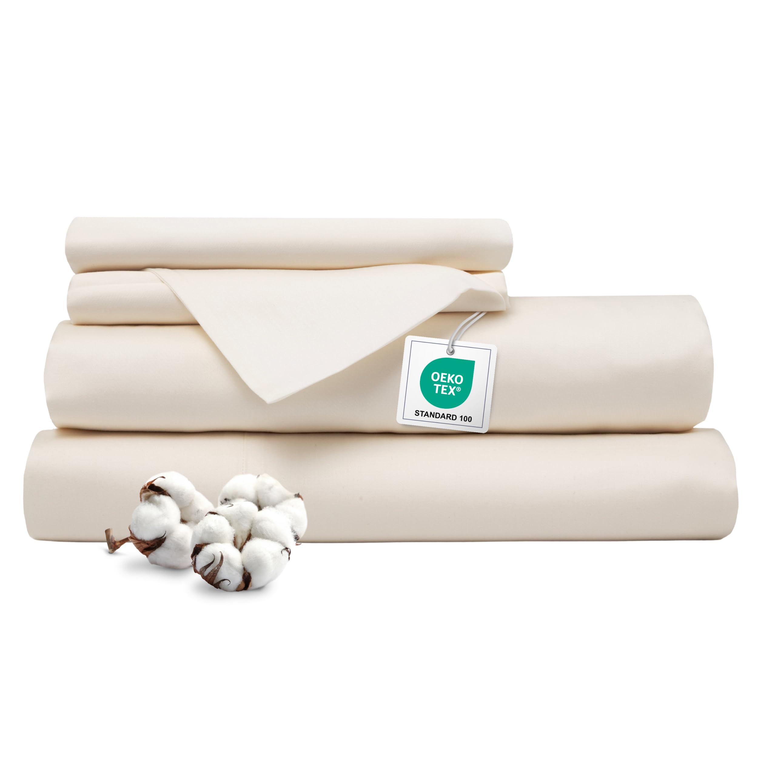 Ferò Completo Letto, Completo Lenzuola Matrimoniali Cotone di Lusso 4 Pezzi, Proteine della Seta, Lenzuolo Angoli 160x200, 2 Federe 50x80, Design Italiano, Raso di Cotone 300TC OekoTex, Bianco Avorio