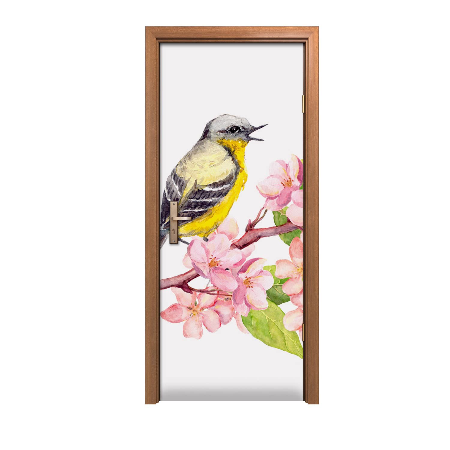 Autocollant de porte 90x200cm imprimé oiseaux et fleurs