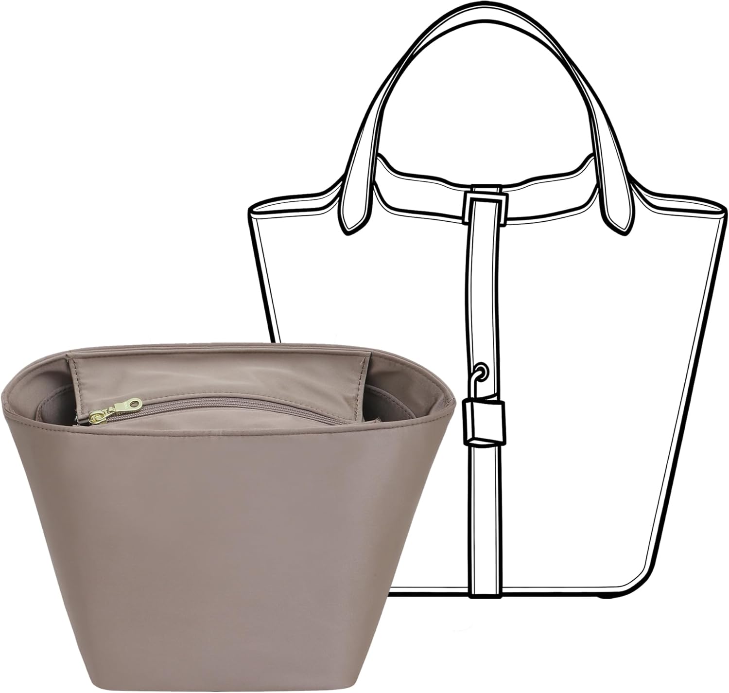 Silky Picotin 18 Bag Insert Multicolor Options, Soft Purse Organizer Insert for Picotin 18 with 6 Compartments, YKK Zipper & Key Chain, Luxury Handbag Tote in Bag Shaper (Etoupe Grey)