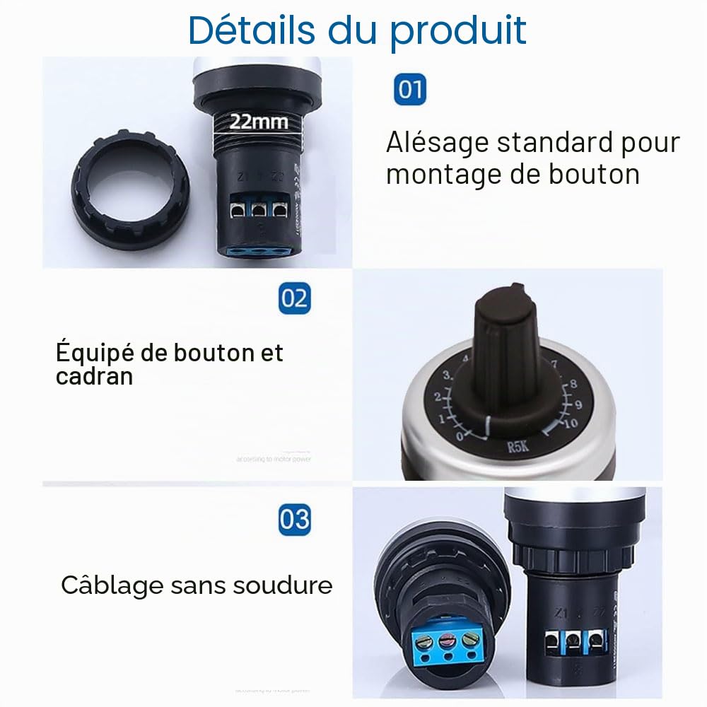 Lot de 2 potentiomètres 5K pour montage sur panneau de commutation VSD VFD à vitesse variable pour convertisseur de fréquence