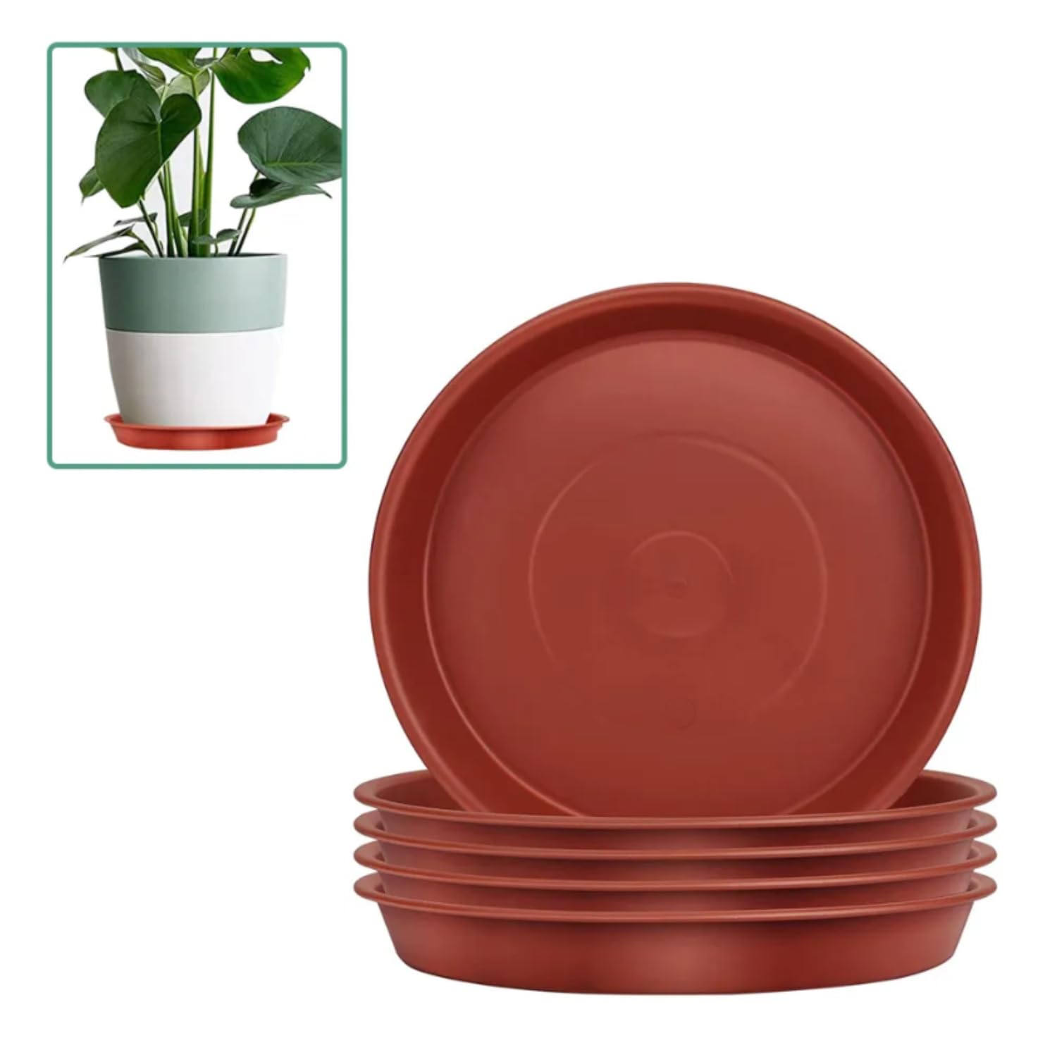 GROWMANIA Pack 10 Platos Redondos Terracota para Macetas Diámetro 16 cm - Plato Plástico para Maceteros Marrón