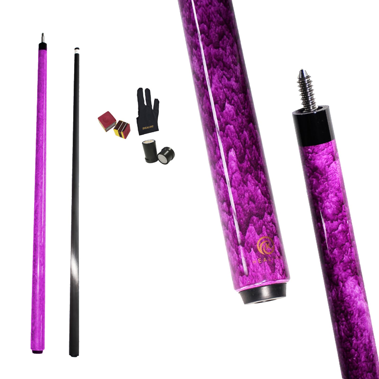 OKHEALING Queue de billard en fibre de carbone T700 XTC 12 mm, accessoire de billard fait main droite pour 8 balles/9 boules de 510 à 567 g