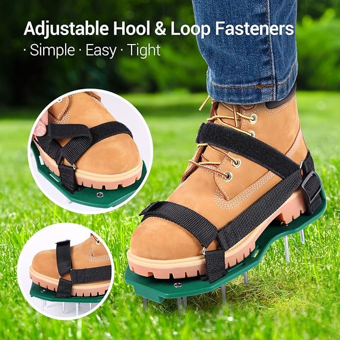 2 Pair Lawn Aerator Shoes, Heavy Duty Spiked Aerating Sandals, Lawn Aerating Sandals with 8 Adjustable Straps and 52 Spikes for Aerating Patio Garden