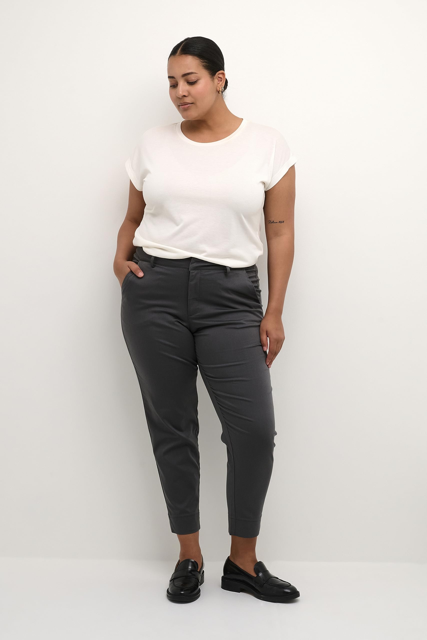 Kaffe Curve Plus-Size Women's Trousers Cropped Chino Pants Slim Fit Zipper Femme