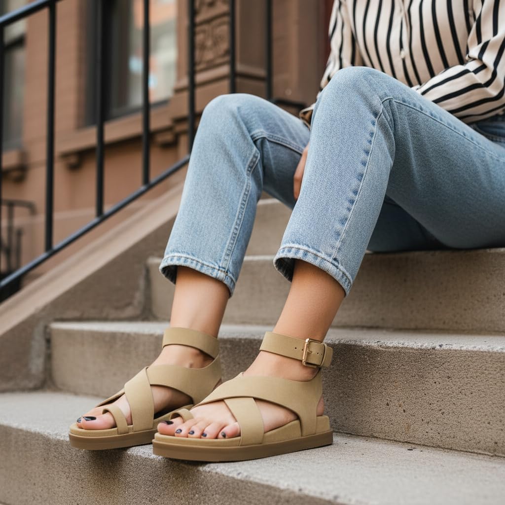 CUSHIONAIRE Entry Womens Ankle Wrap Molded Footbed Sandal with Adjustable Strap | Non-Slip Outsole | Womens Platform Sandals | Comfortable Summer Shoes | Wide Widths Available - Image 5