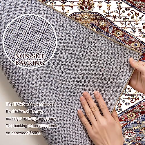 Vk Vk·living Washable Rug For Living Room 5'X7' Area Rug Persian Bedroom Rug Lightweight Large Area Rug Thin Vintage Rug Non Slip Machine Washable Rug Accent Rug For Dining Room Home Kitchen #TOP3