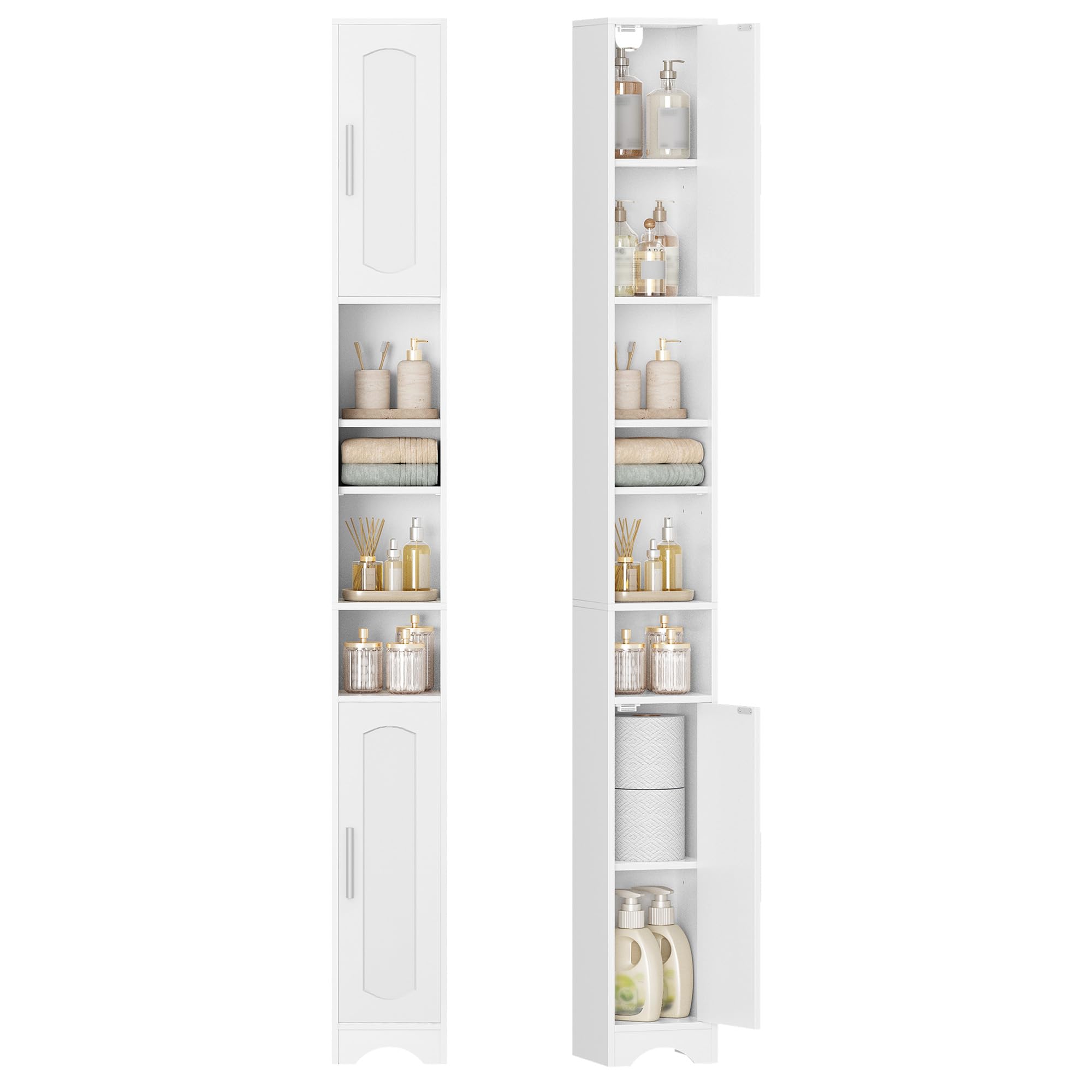 Hzuaneri Narrow Tall Bathroom Storage Cabinet, White, 20×20×180cm