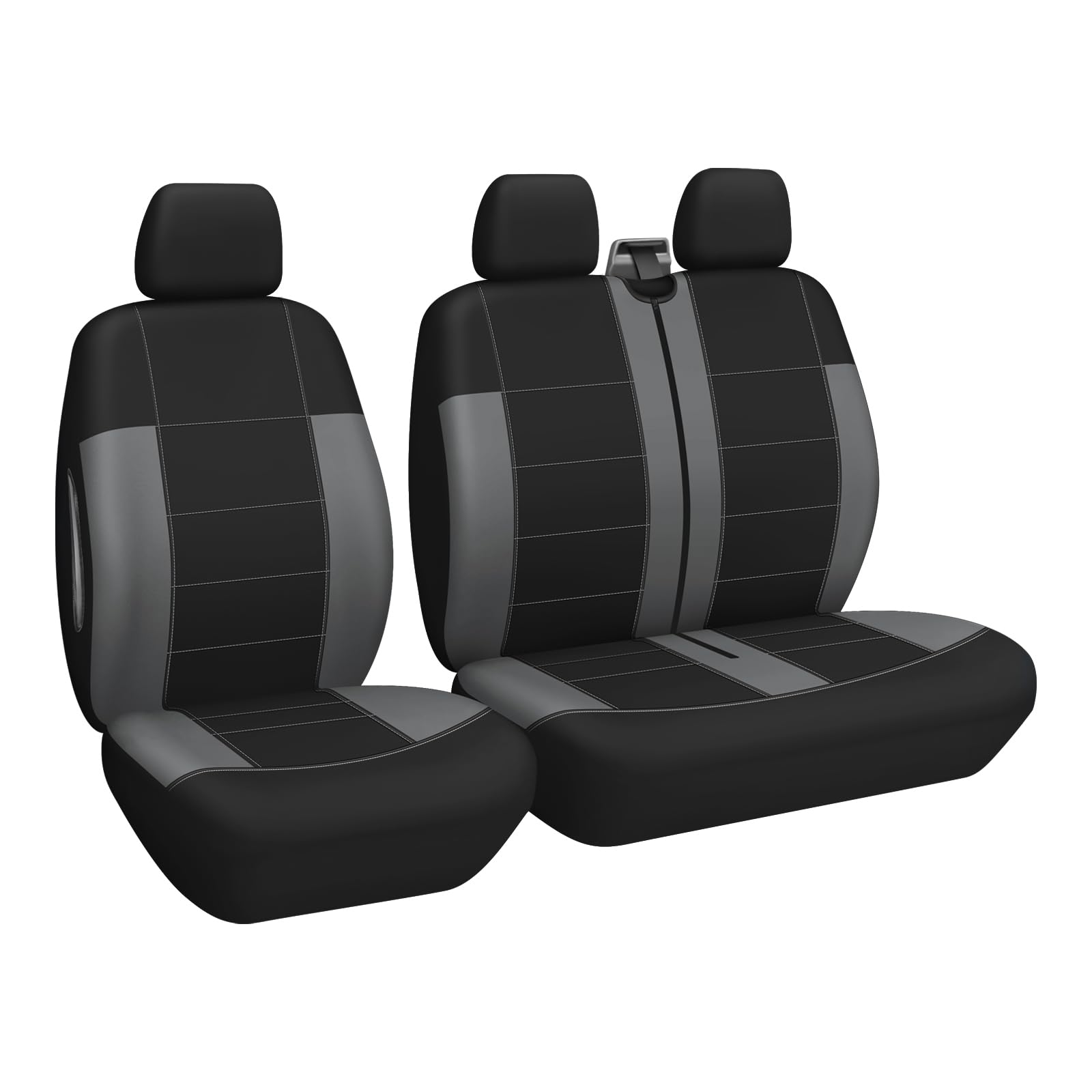 AUTOYOUTH Lot de 2 + 1 housses de siège de camionnette, style ethnique rétro Baja, rembourrées, triple couche, imperméables, compatibles avec airbag universel, gris/noir