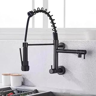 Grifo Mezclador de Cocina de Montaje en Pared, Grifo Mezclador de Cocina con Resorte Negro, Grifo Mezclador para Fregadero de Cocina, Grifo Mezclador de Cocina de 2 manijas con roc