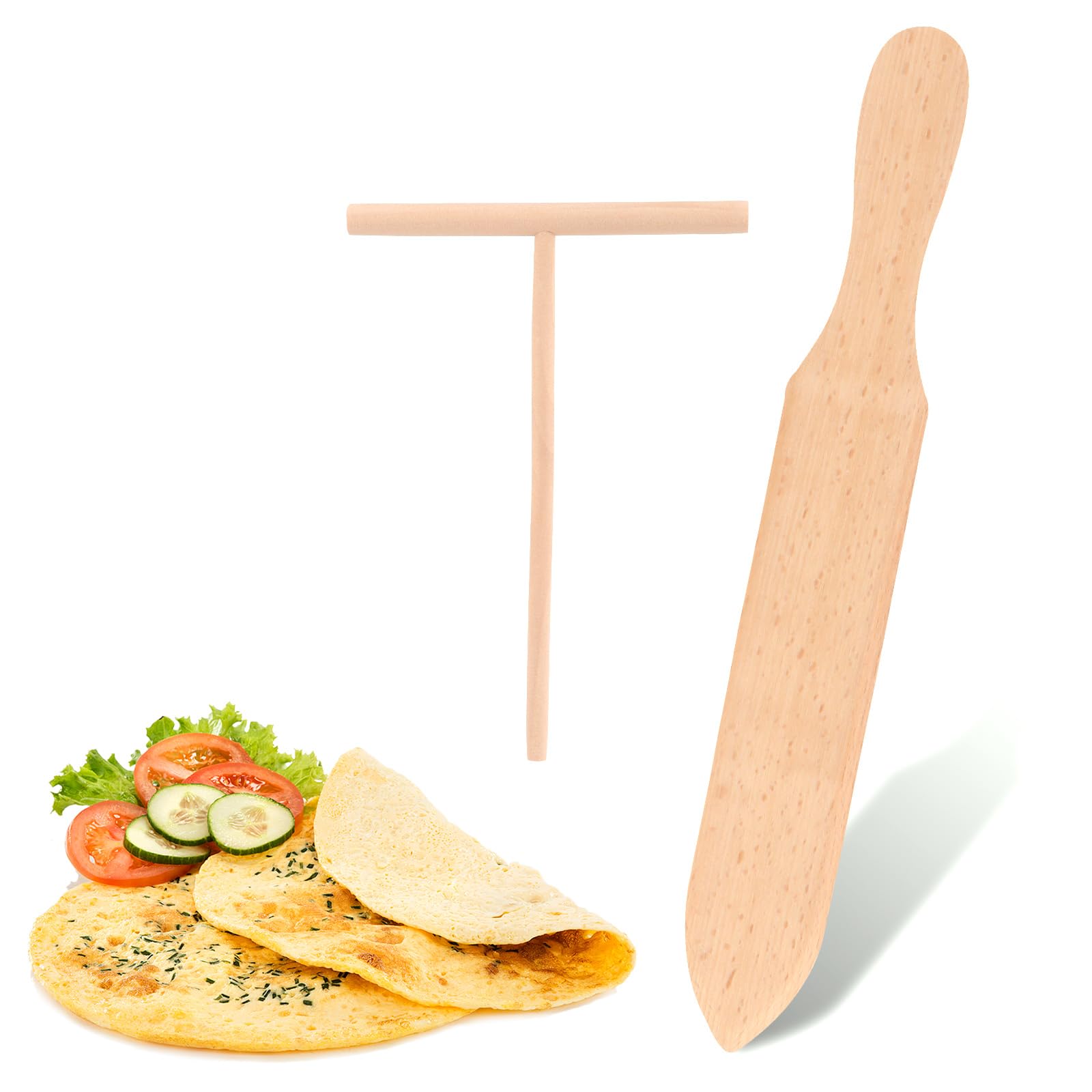Set Da 4 Attrezzi Per Crepes In Legno Di Bambù – Spatola, Raschietto A T, Pennello E Spanditore Ondulato Per Crepiera Anti Graffio - copertina