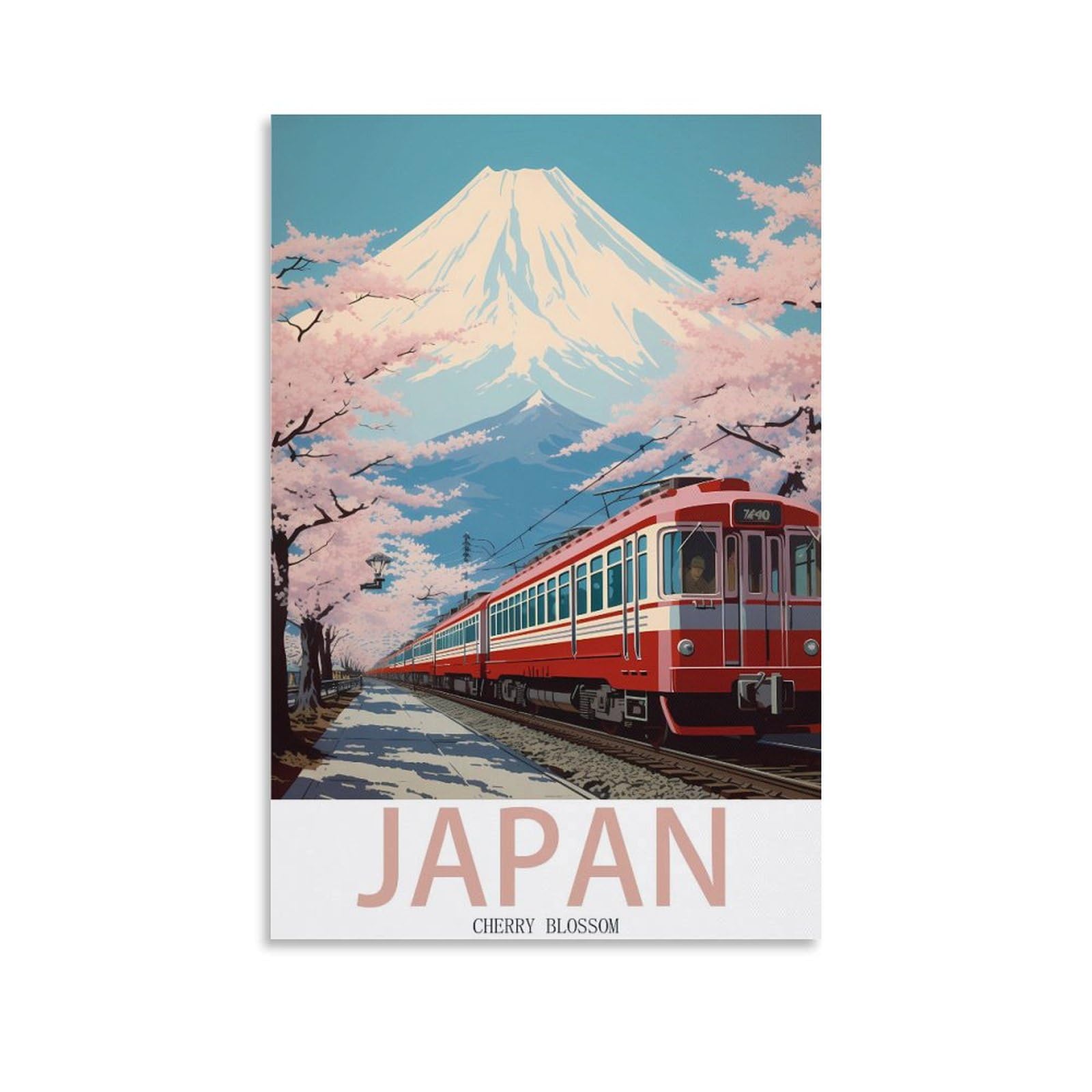 HNROJICO Cherry Blossom Japan Vintage Travel Poster Railways 08x12inch(20x30cm) Canvas Wall Art Poster Prints, Bedroom Living Room Decoration Painting