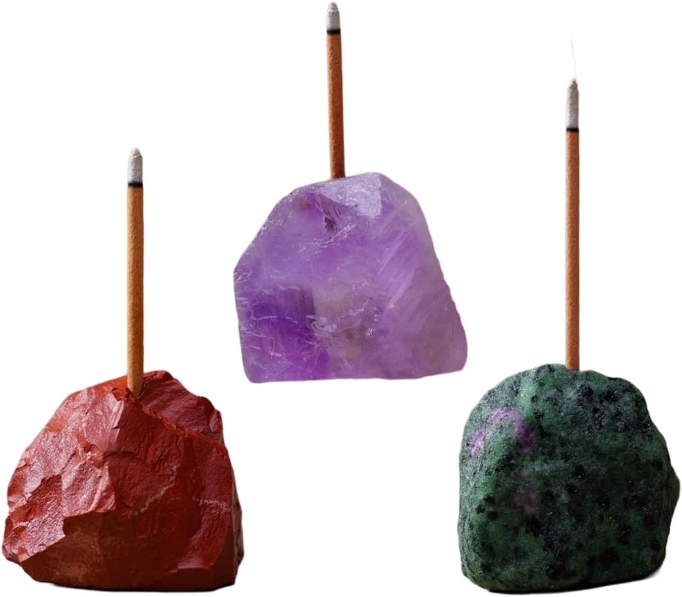 3 Pcs Natural Crystal Stone Incense Holder, Healing Crystal Stone for Yoga, Meditation, and Home Decor