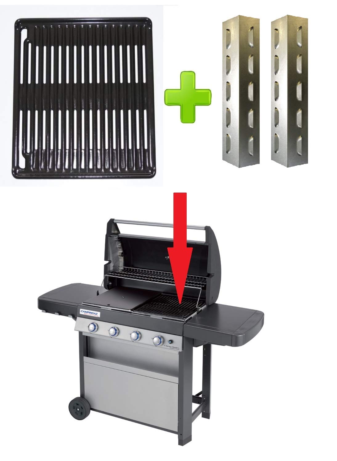 Ricambio Originale - GRIGLIA Acciaio SMALTATO + 2 DIFFUSORI per Barbecue 4 Series Classic L CAMPINGAZ - 44,5x38,5 CM