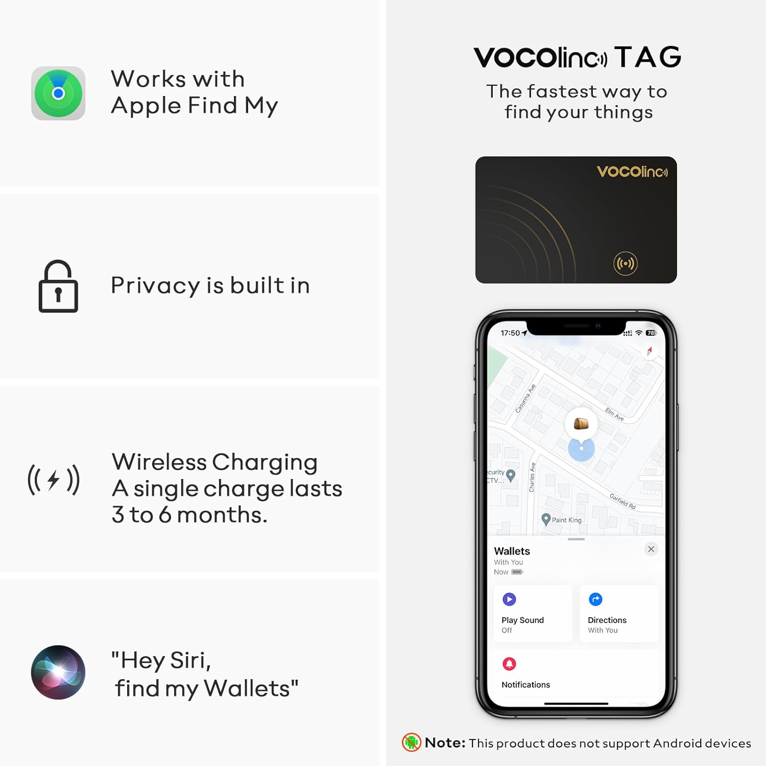 [Apple MFi Certified] VOCOlinc Air Card Tag Rechargeable Wallet Tracker 1.6mm 2 Pack, Item Finder Work with Apple Find My APP (iOS Only, Android not Supported), Bluetooth Locator for Luggage, Suitcase - Image 2