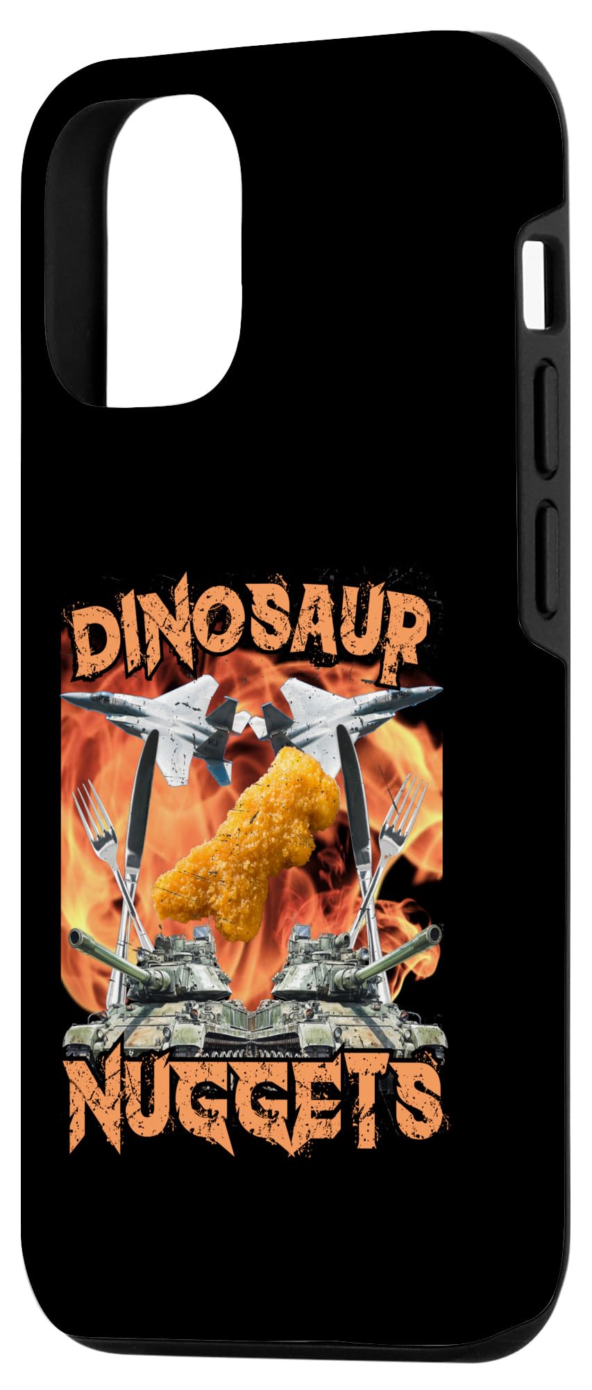 iPhone 14 Funny Dinosaur Chicken Nugget Bootleg Hardcore Flames Meme Case - Image 2