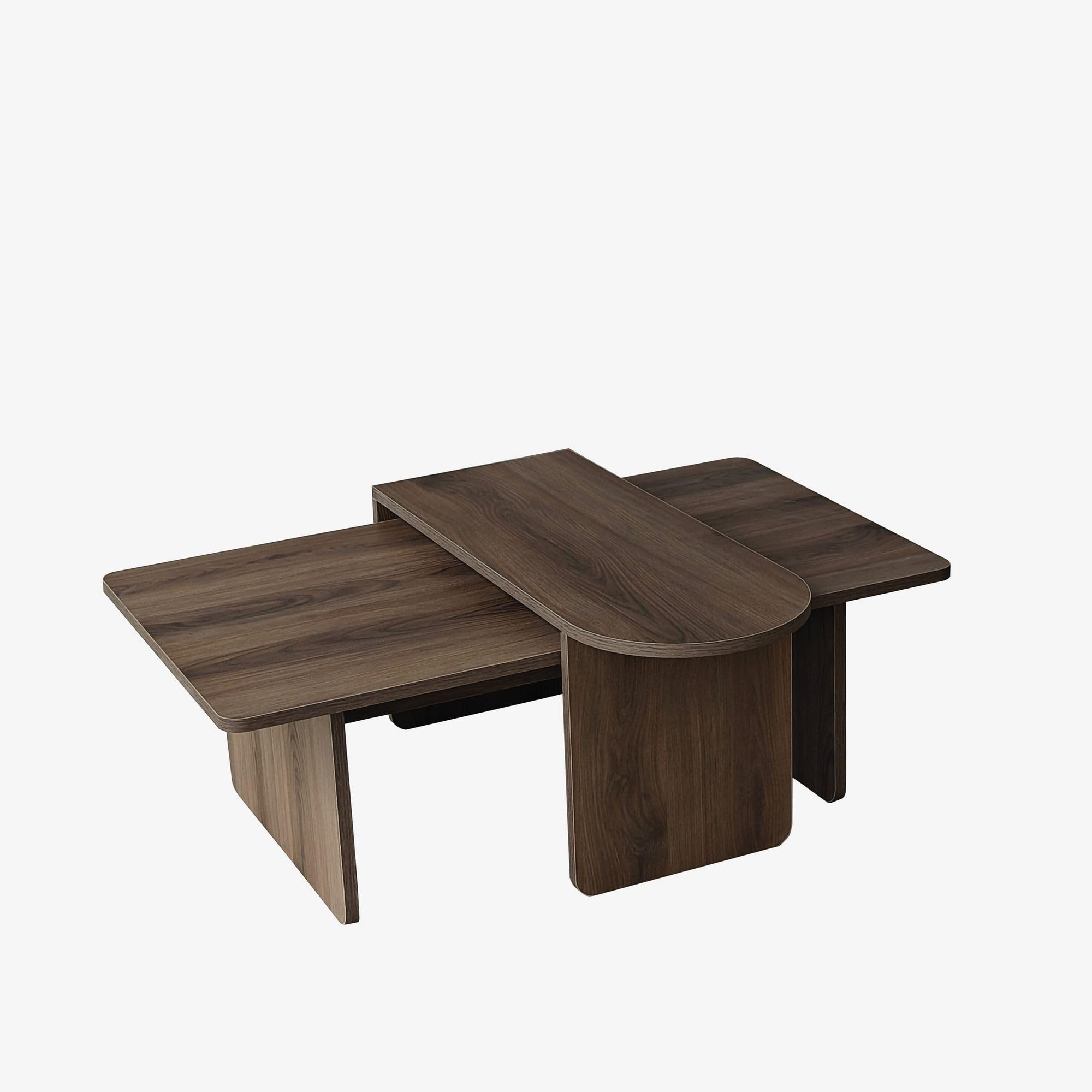 Hanah Home Bronze Walnuss Modernes Couchtisch-Set (2-Teilig), Bronze & Walnuss, Groß: 105 X 60 X 35 Cm, Klein: 82 X 33 X 40 Cm | 100% Melaminbeschichtet, 18 Mm Stark | Stilvoll Und Funktional Fürs Wohnzimmer
