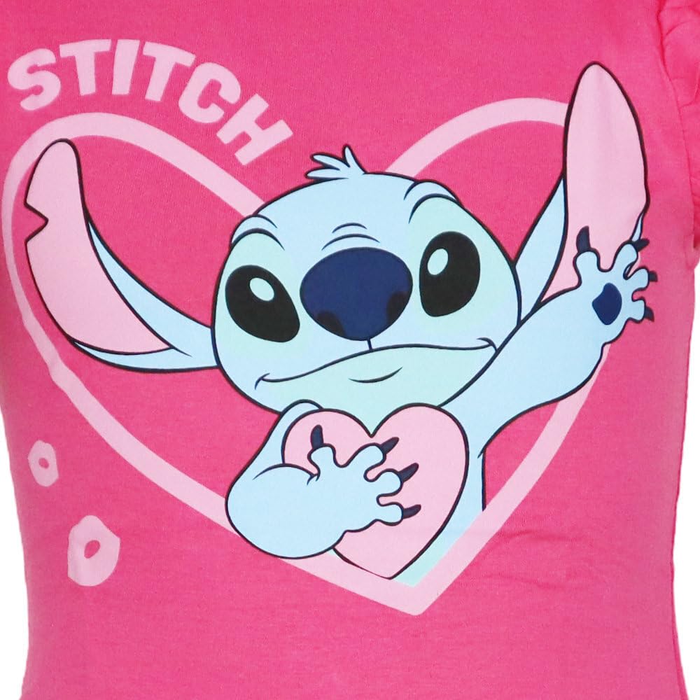 Disney Lilo & Stitch - Vestido de verano para niña con mangas con volantes y estampado integral, tallas 92-128, algodón, gris o rosa