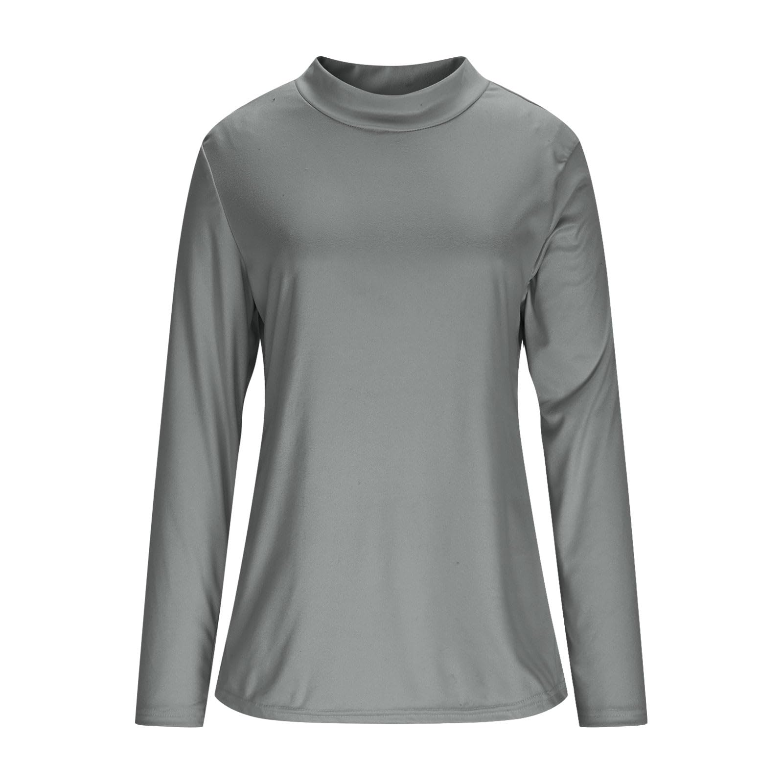 Camiseta Mujer Manga Larga Original Tops de Cuello Alto Primavera Otoño Color Sólido Sueltos Jersey T-Shirt Camisetas Basicas Pullover Deporte Fiesta Cómodo Casual Camisetas Interior Diario