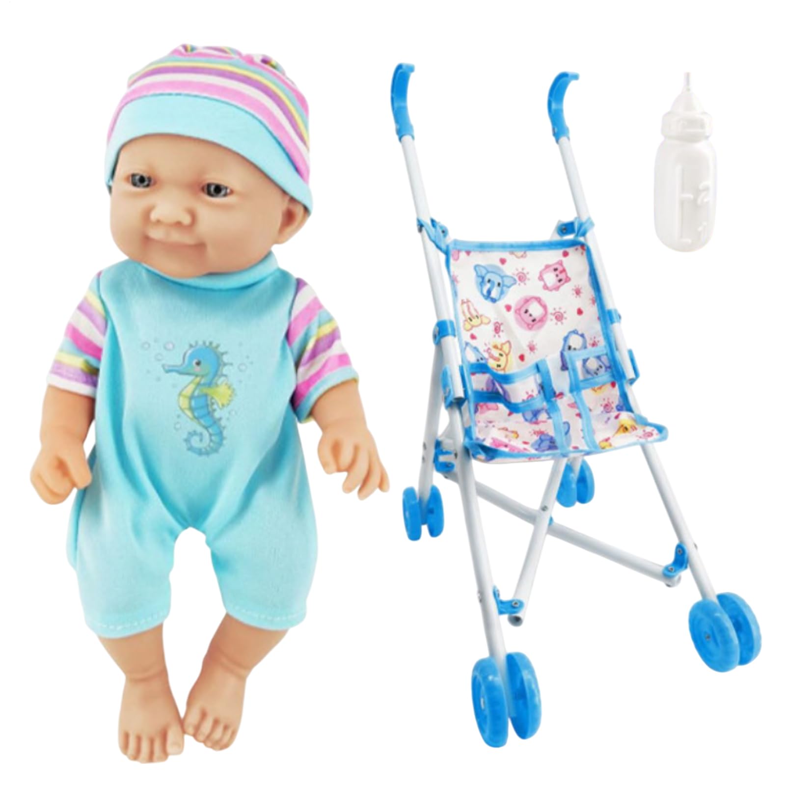 Modello leggero per passeggino per bambole - per carrozzina giocattolo | Passeggino pieghevole - Set di giocattoli per con capezzoli per bottiglia di per simulazione di neonato