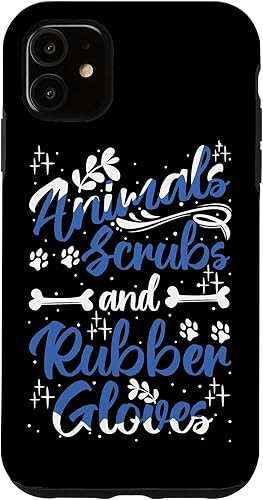 Funda para iPhone 11 Animal Scrubs con guantes de goma para asistente veterinario