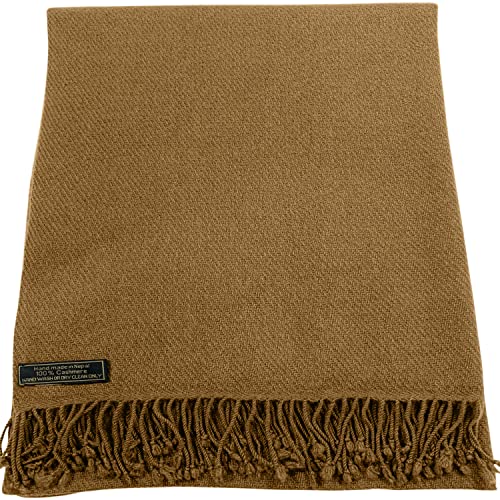 CJ Apparel Dark Beige Camel Brown Light Brown 100% Cashmere Shawl Pashmina Scarf Wrap Stole Head Wrap Hand Made in Nepal New2