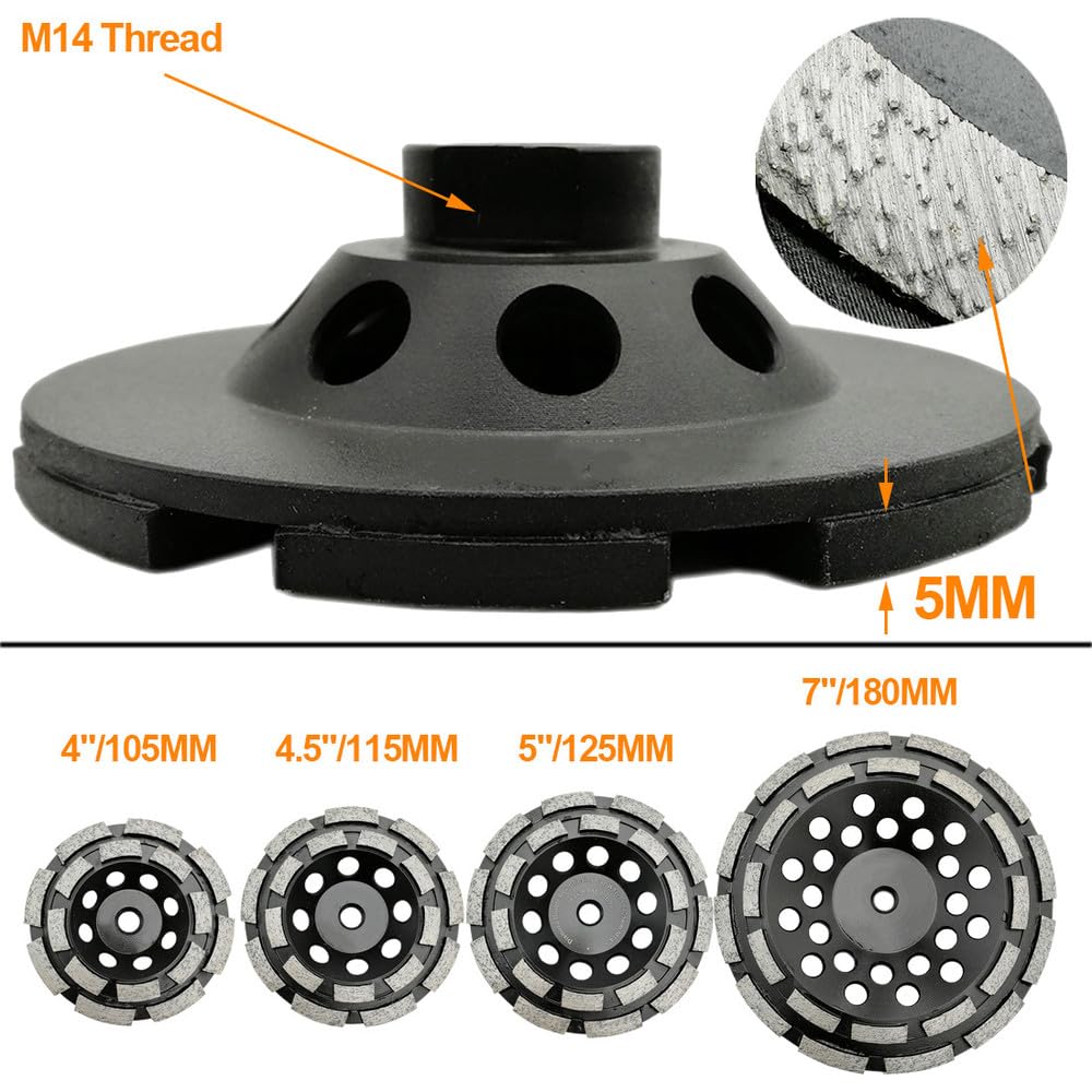 2 szt./opak. 100/115/125/180mm Diamentowe dwurzędowe ściernice garnkowe M14 lub 5/8-11 do betonu, twardego kamienia, granitu, marmuru, 2 szt. 125mm M14,1