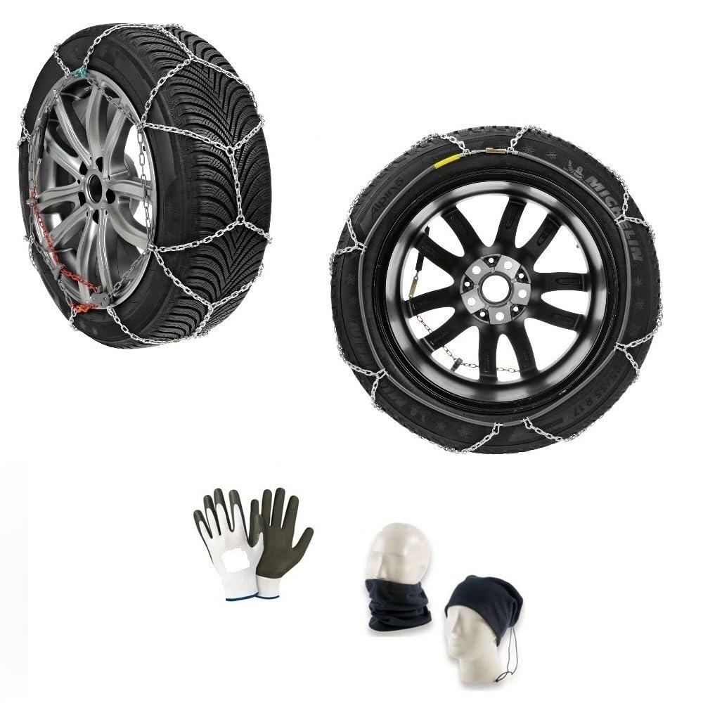 1 PAIO DI CATENE DA NEVE PER AUTO GOMMA 235/45 20" CERCHIONE 20" CATENA CON MAGLIA 16MM OMOLOGATE PER PNEUMATICI SU STRADA GHIACCIO CAVO IN ACCIOIO ANTIRUGGINE