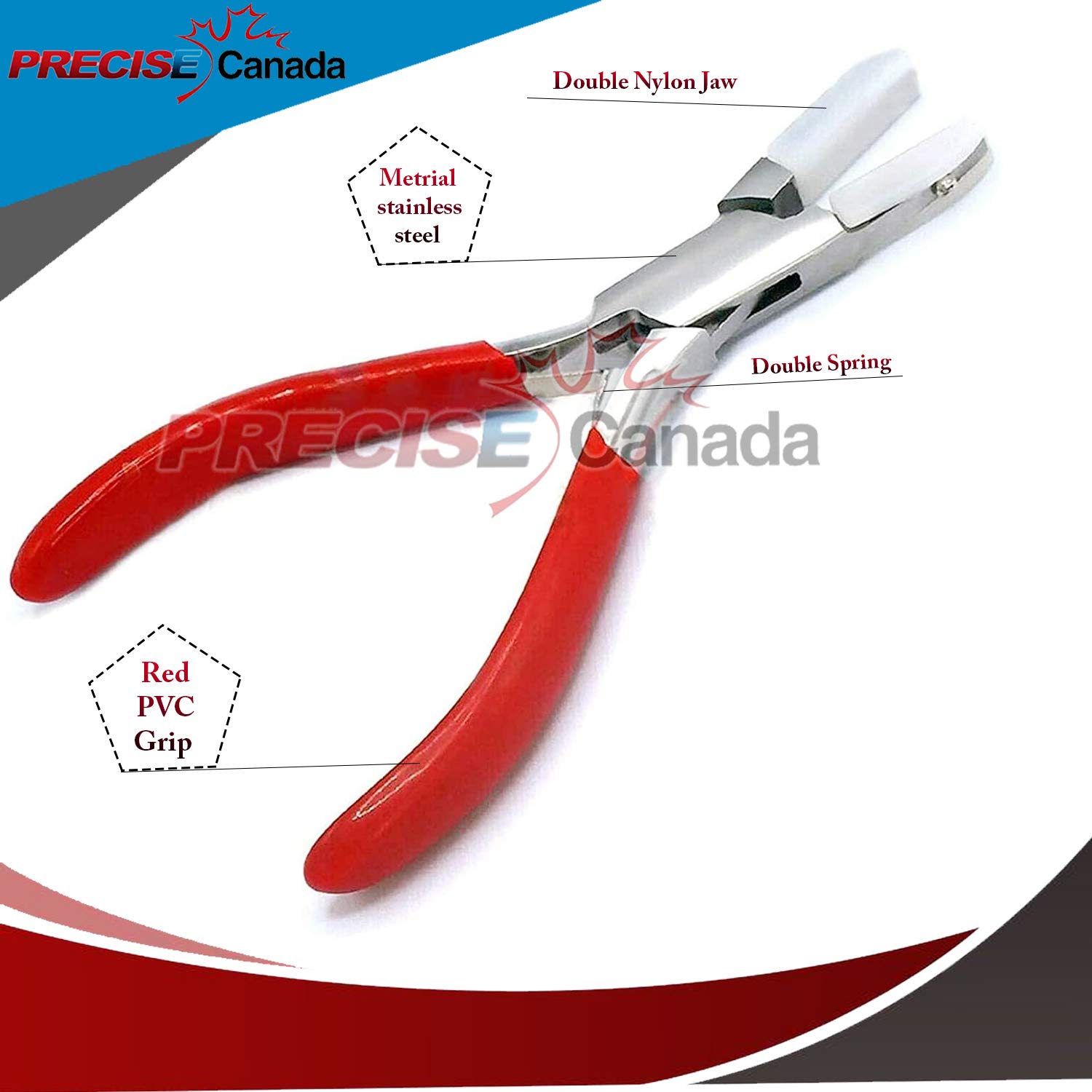 PRECISE CANADA Double Nylon Jaw Pliers Wire Forming Pliers with Red Adhesive Jaws for DIY Jewelry Making Hobby Projects