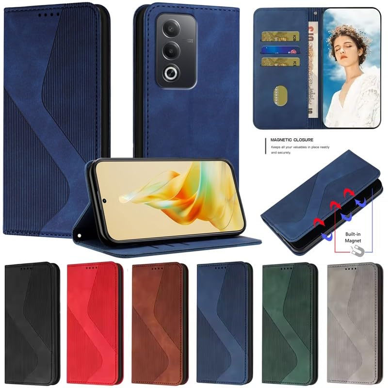 Coque Oppo A58 4G anti-choc portefeuille en cuir bleu fermeture aimantée - 2