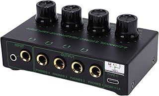 VBESTLIFE USB Ile çalışan Kulaklık amplifikatörü, 4 Kanal çıkışı, Her Kanal Için Ses Kontrol Düğmeleri, Demir Kabuklu Profesyonel Stereo Ses Amplifikatörü