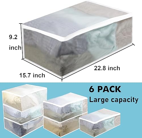 Miniatura 2 de Juego de 6 bolsas de almacenamiento de ropa transparentes grandes y gruesas para mantas, sábanas, edredón, ropa plegada, suéter, jeans,