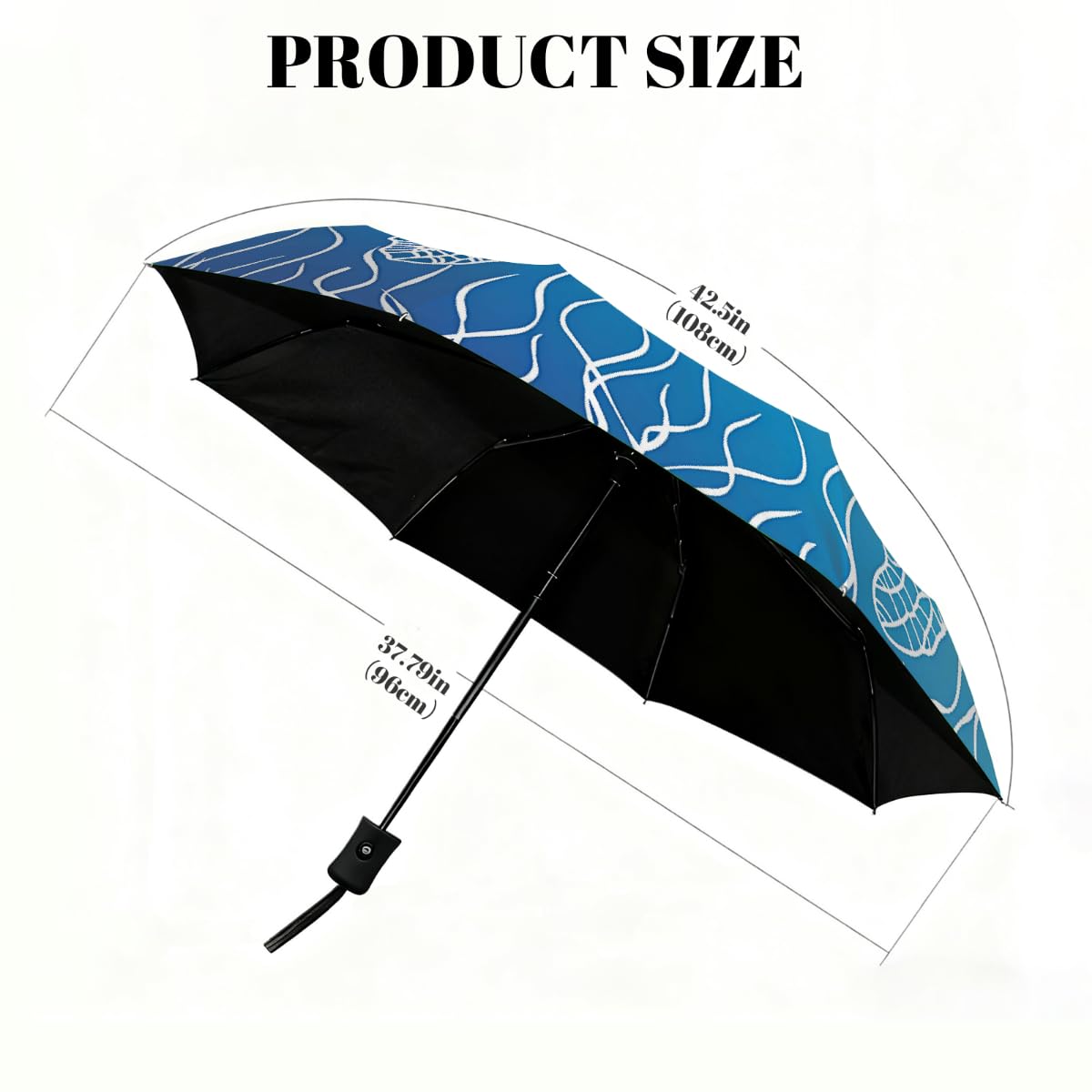 Line Art - Ombrello pieghevole a forma di tartaruga marina, compatto, antivento, impermeabile, con protezione UV, rivestimento nero, leggero, 8 costine, portatile, per pioggia e sole