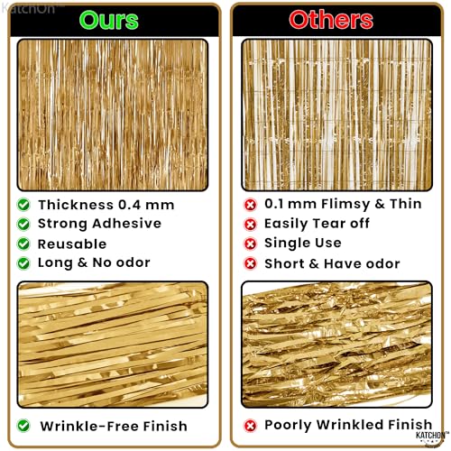 Image of Katchon, Champagne Gold Backdrop Fringe Curtain - Pack of 2, 3.2x6.5 Feet | Gold Streamers for Graduation Decorations 2026, Bridal Shower, Bachelorette Party Decor, Anniversary Backdrop